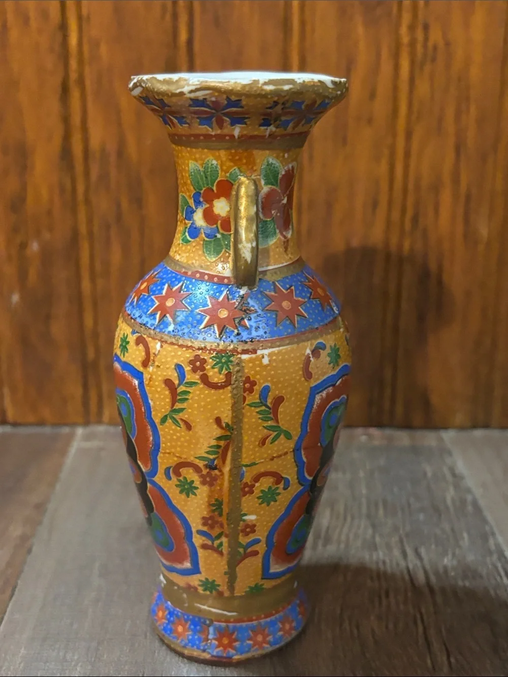 Decorative Gold Floral Cloisonné Vase - Multicolor